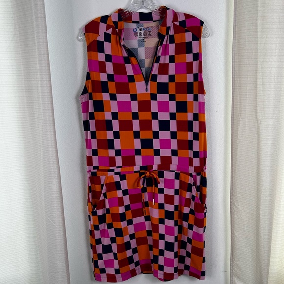IBKUL Annalise Drawing Sleeveless UPF50+ Golf Dress Pink Blue Checker Medium - Picture 3 of 13